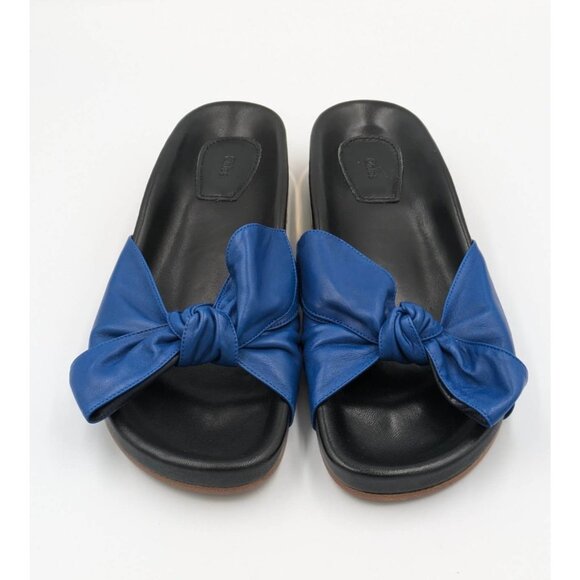 Chloé Emily Knotted Bow Leather Slide Flats Blue EU38 - Picture 2 of 10
